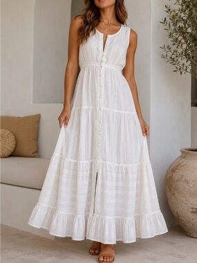 Splendid Northstar cotton sleeveless tiered maxi dress in white size S (lined)
